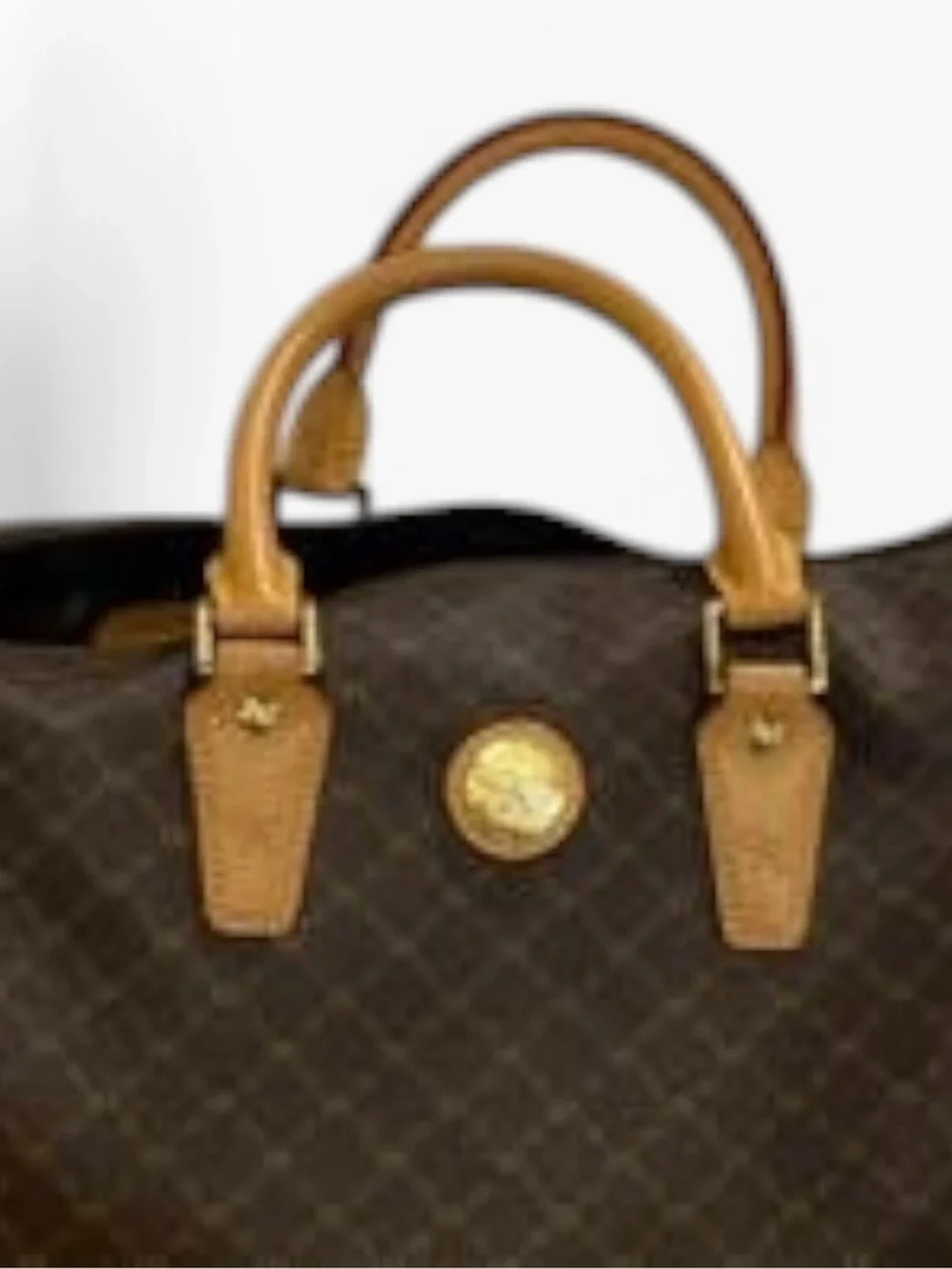Rioni Moda Italia Boston Handbag Satchel Large Coated Canvas Zip Top Purse